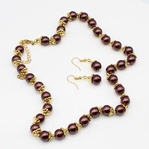 Boho burgundy bead necklace & earrings